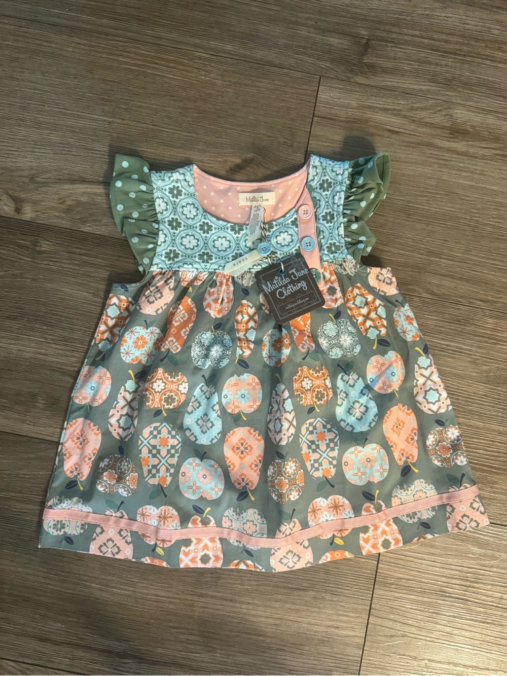 NWT Matilda Jane Girls' Gray & Pink Printed Flutter-Sleeve Top size 4t
